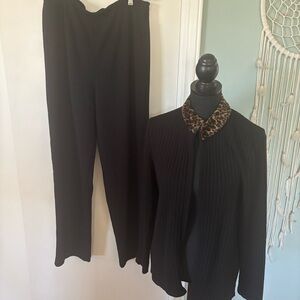 Vintage Black Women's Pants with Leopard Print Collar Lg
